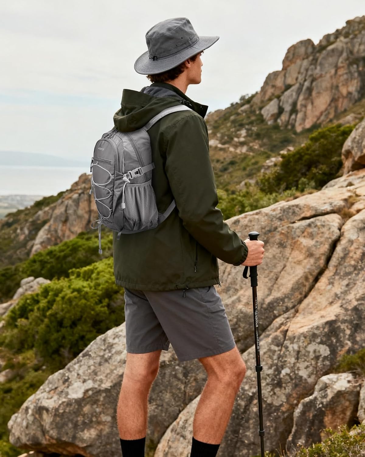 WATERFLY Small Lightweight Packable Backpack: 15L Mini Ultra Light Foldable Travel Daypack with Breathable Shoulder Strap Outdoor Hiking Camping Day Pack for Women Men Gray - Image 6