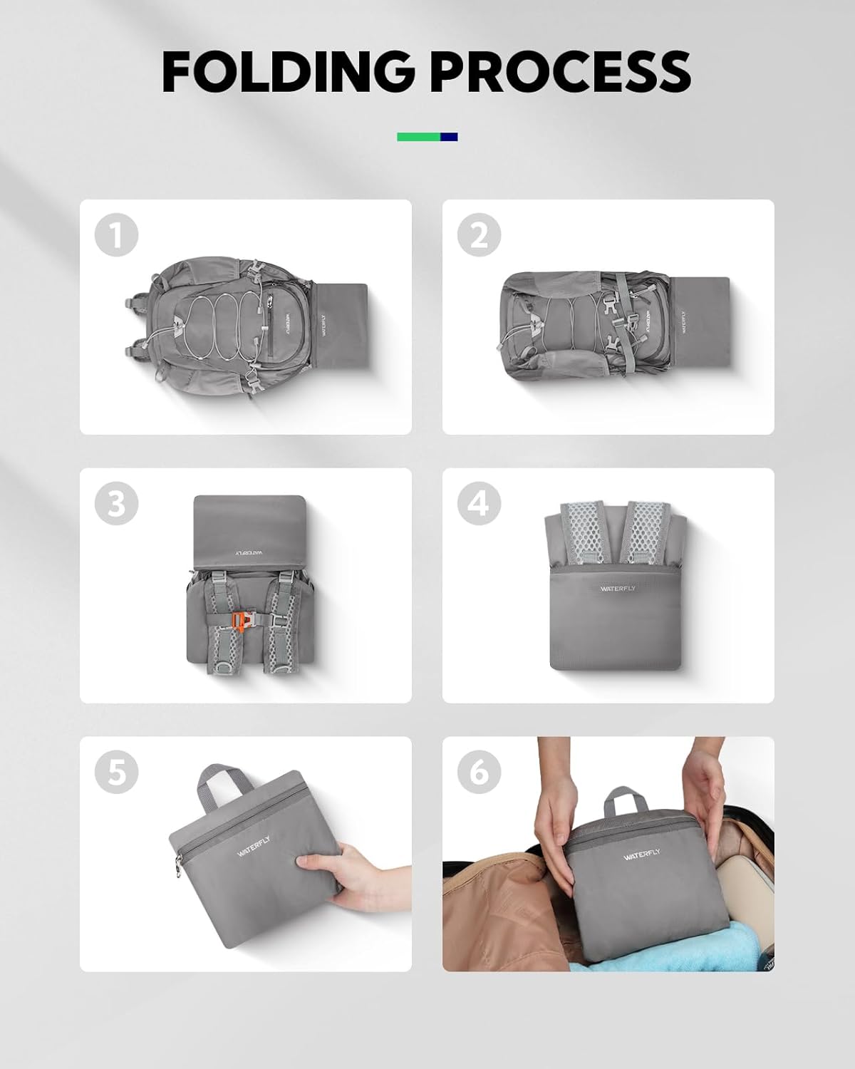 WATERFLY Small Lightweight Packable Backpack: 15L Mini Ultra Light Foldable Travel Daypack with Breathable Shoulder Strap Outdoor Hiking Camping Day Pack for Women Men Gray - Image 7