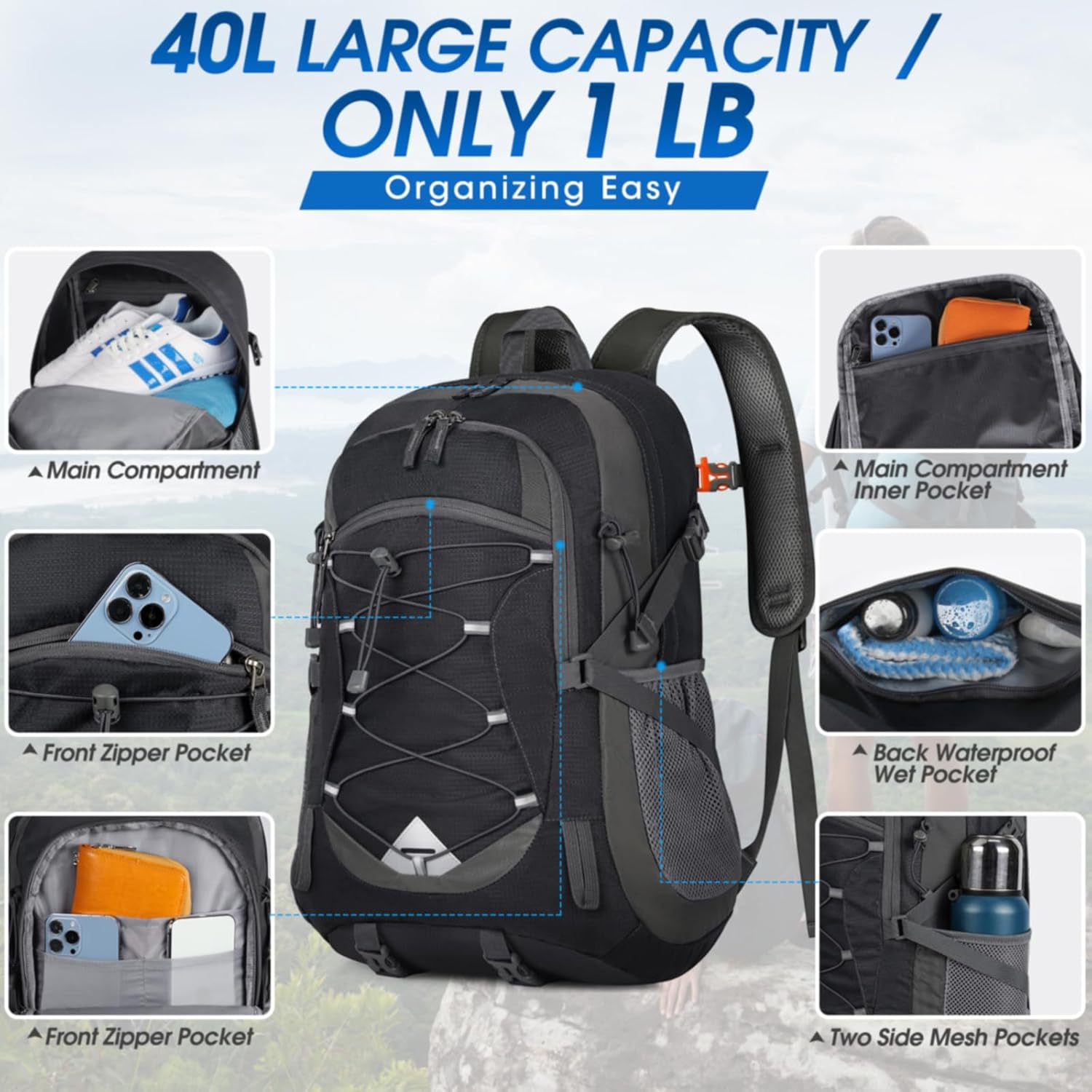 IGOLUMON Hiking Backpack 40L Packable Lightweight Camping Backpack Men Women Waterproof Hiking Daypack Outdoor Travel Daypack - Image 5