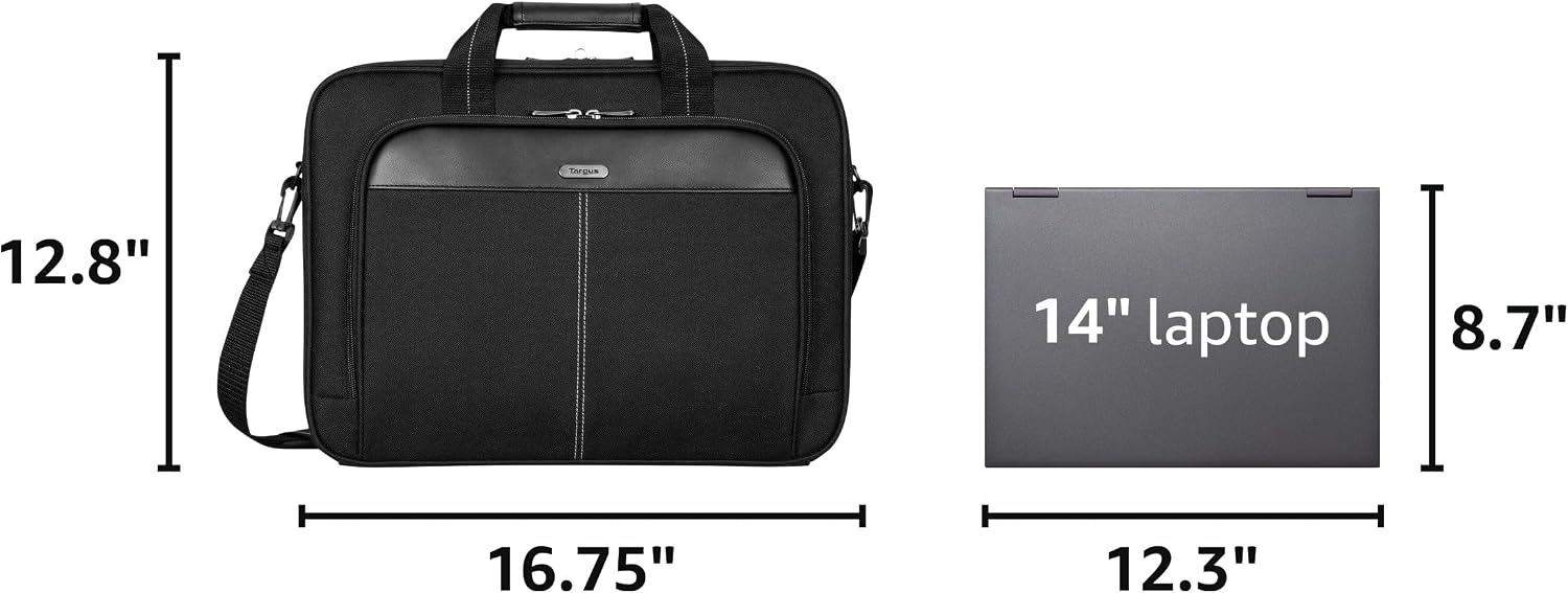 Targus 15-16 Inch Slim Lightweight Laptop Briefcase, Black - Messenger and Shoulder Bag with Padded Compartment and Trolley Strap for 16" Laptops (TCT027US) - Image 3