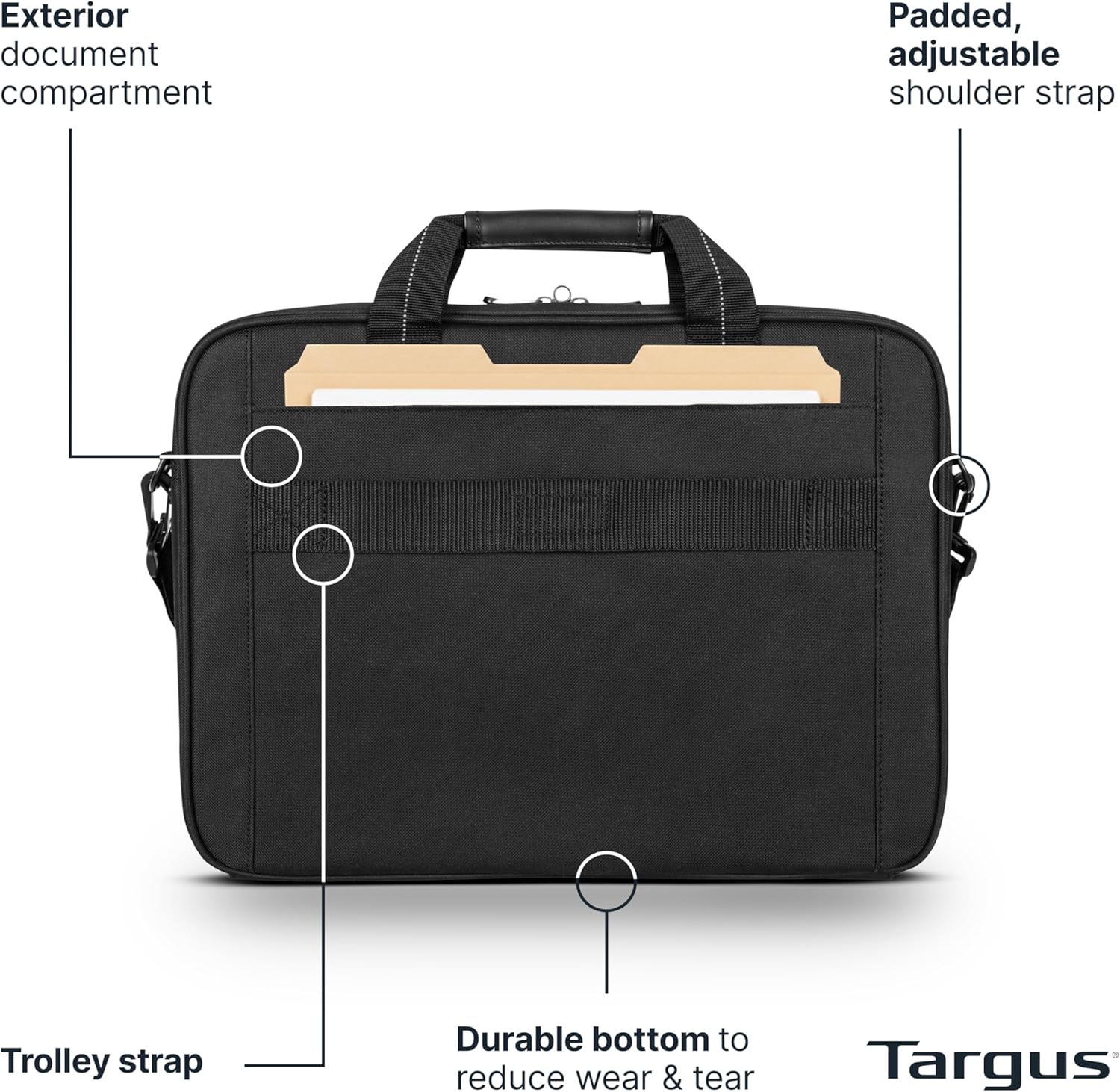 Targus 15-16 Inch Slim Lightweight Laptop Briefcase, Black - Messenger and Shoulder Bag with Padded Compartment and Trolley Strap for 16" Laptops (TCT027US) - Image 5