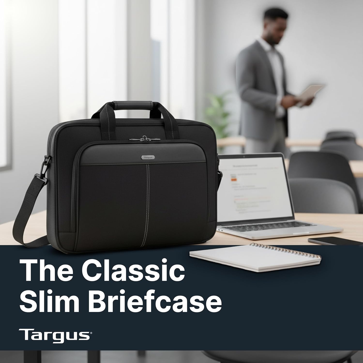 Targus 15-16 Inch Slim Lightweight Laptop Briefcase, Black - Messenger and Shoulder Bag with Padded Compartment and Trolley Strap for 16" Laptops (TCT027US) - Image 8